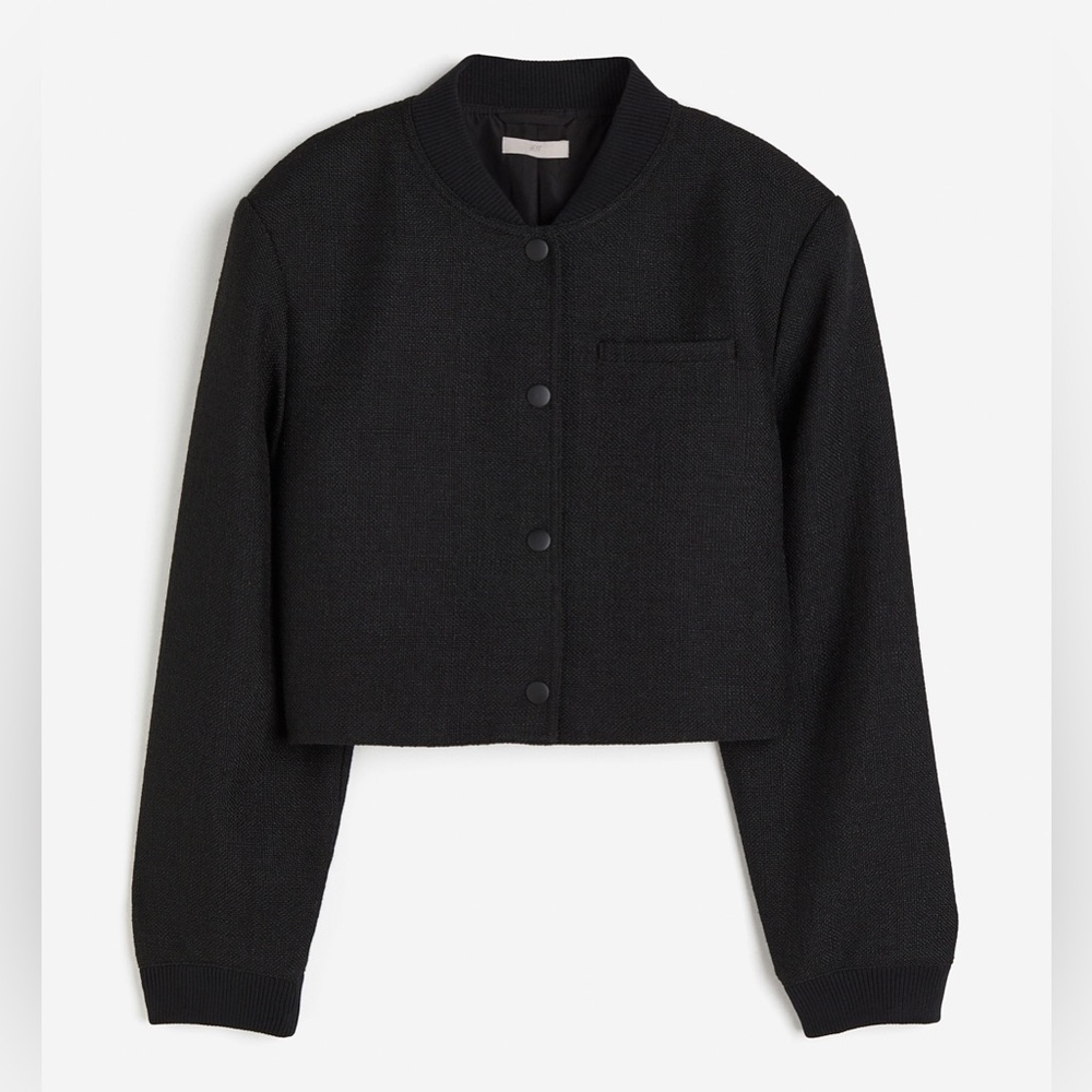 H&M Black Textured Bomber Jacket cardigan black tweed size small - Picture 4 of 10